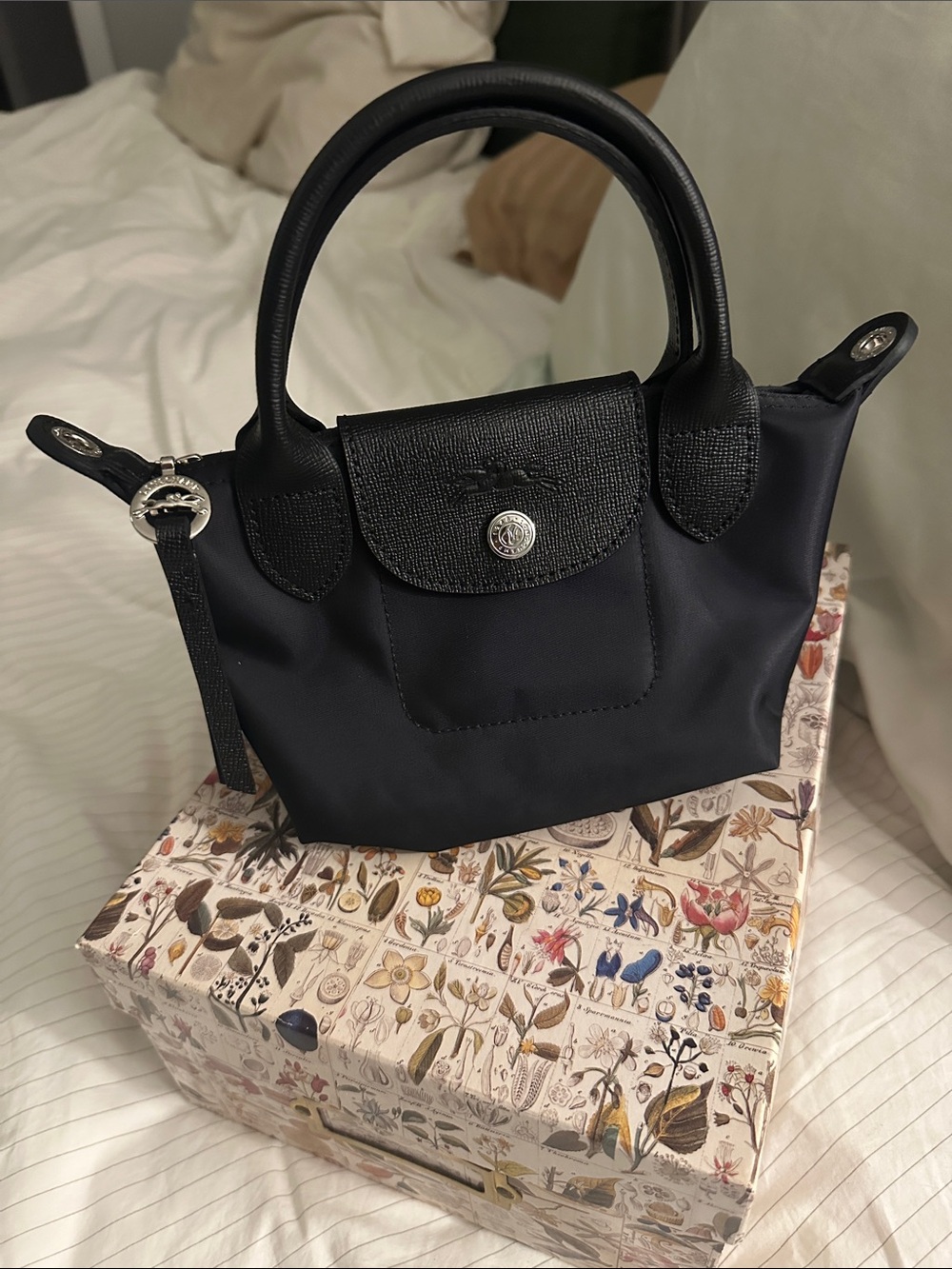 Longchamp - Black Mini Le Pliage Top-Handle Bag with Long Strap. NWOT